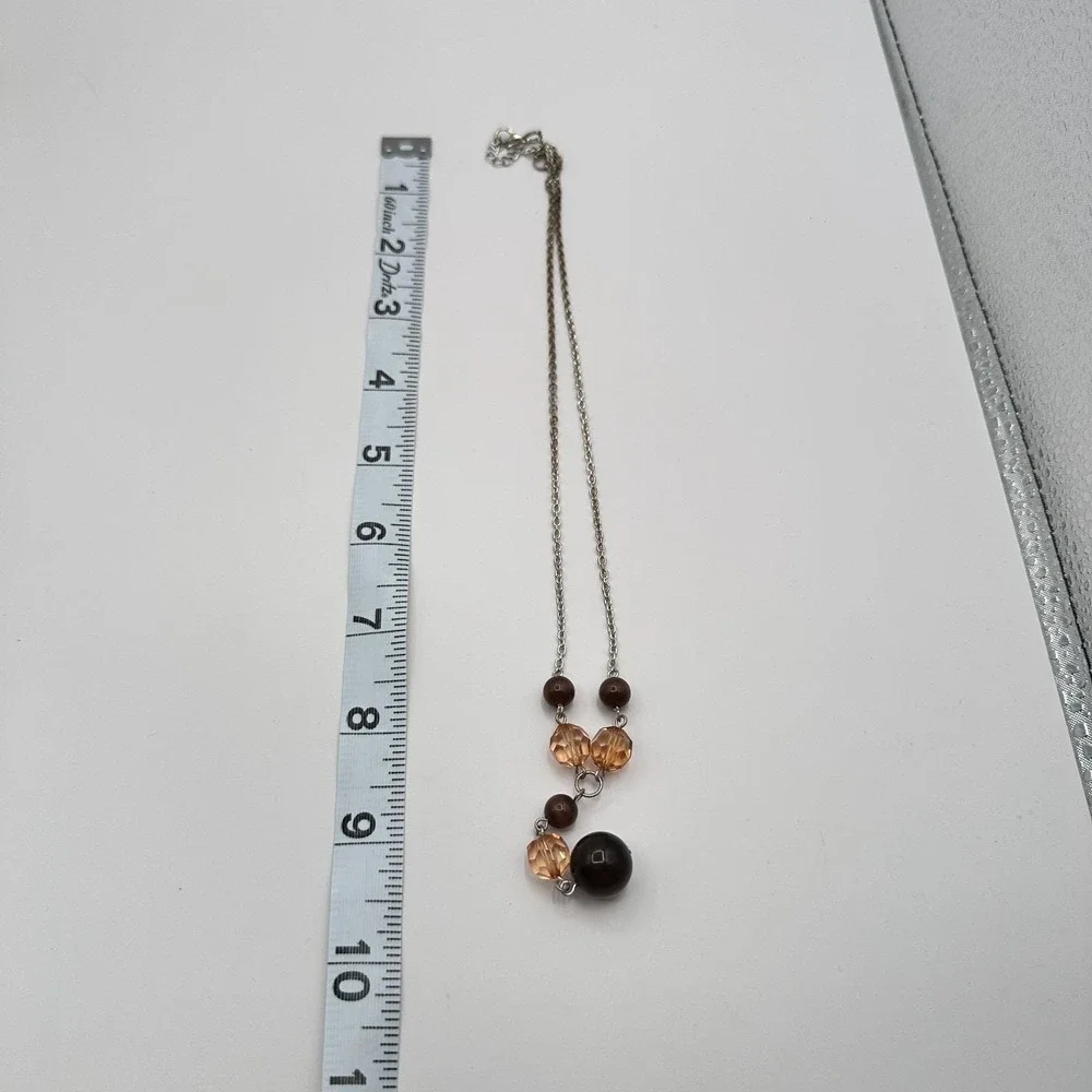 Vintage Y2K Silver Tone‎ Beaded Y-Drop Necklace Boho Statement Women's Jewelry